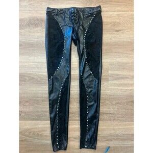 Rare Devil Fashion Black Studded Faux Leather Lace Up Pants